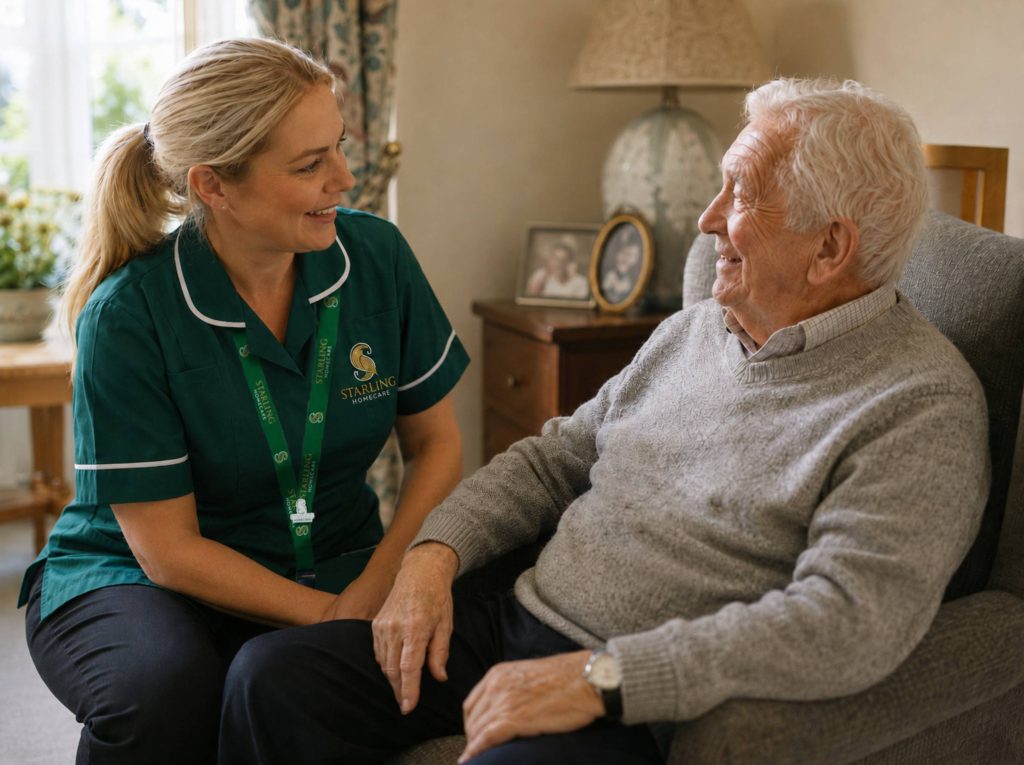 CQC registered home care in Harpenden, a Starling Homecare carer with an older client