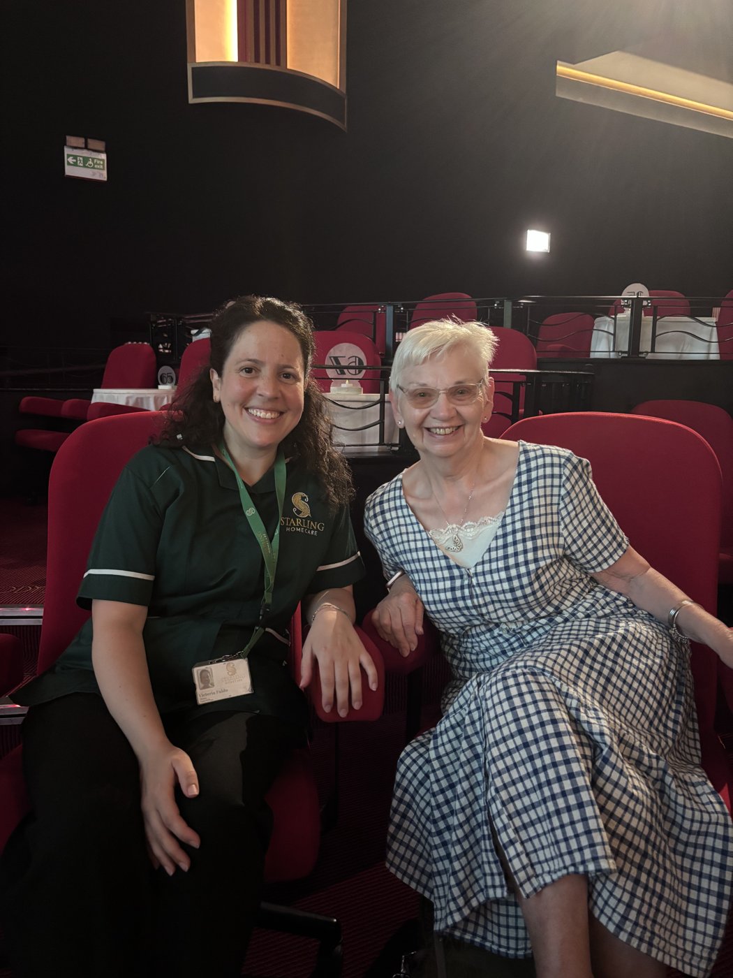 Starling Homecare's Victoria Faldu with a client at the Odyssey Cinema dementia friendly screening, St Albans