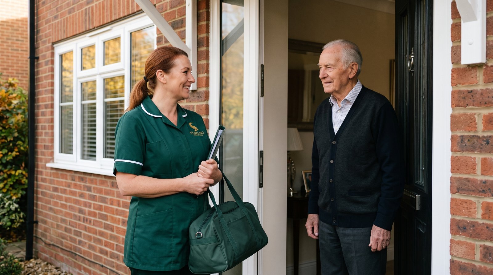 A Starling Homecare carer welcoming a client home after a hospital stay in Radlett and Shenley