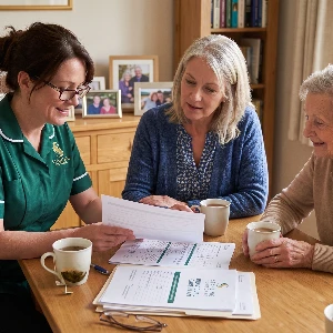FND care at home, a Starling Homecare carer bringing a cup of tea to a woman in her kitchen