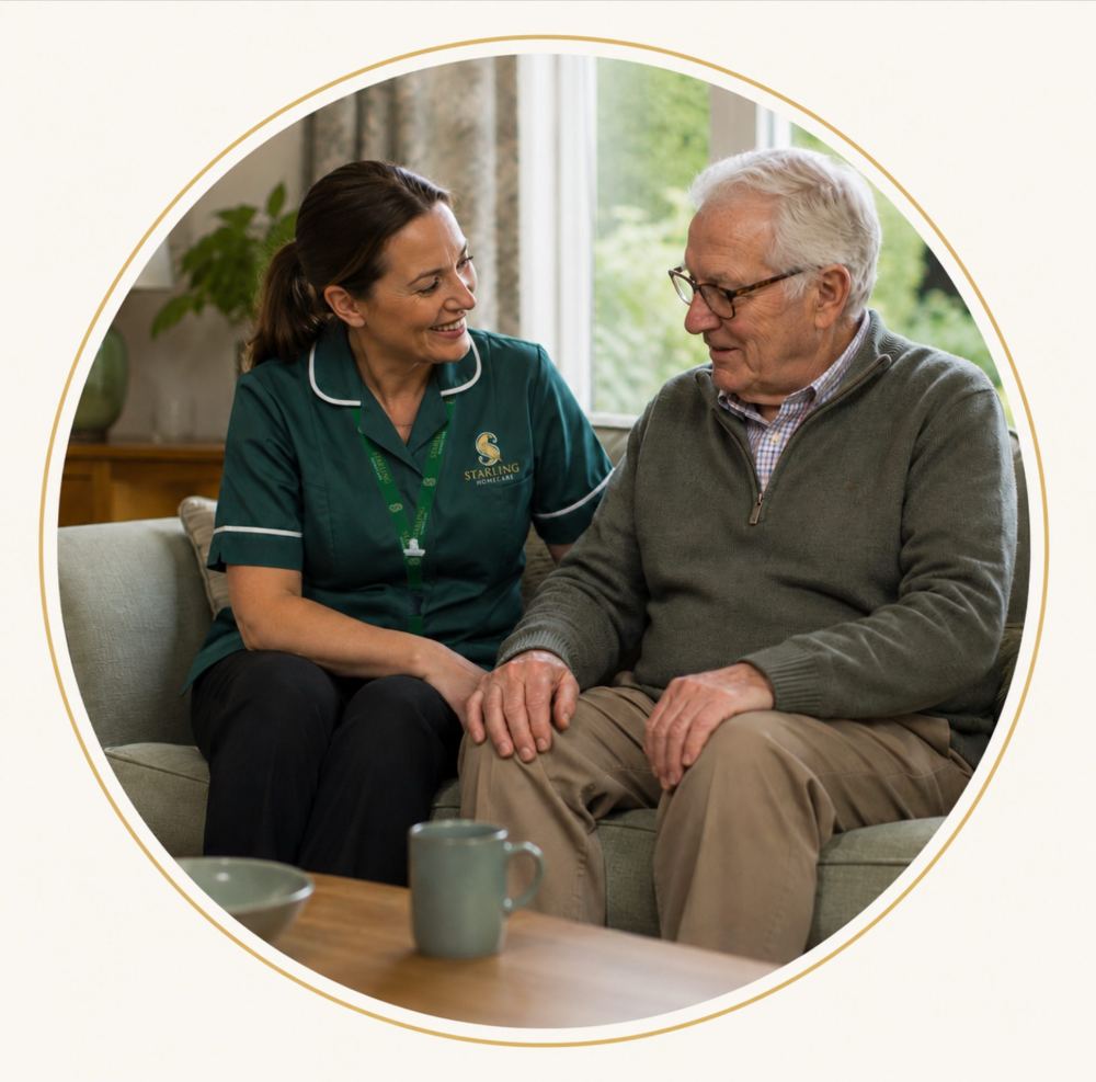 Starling Homecare carer supporting an elderly gentleman at home