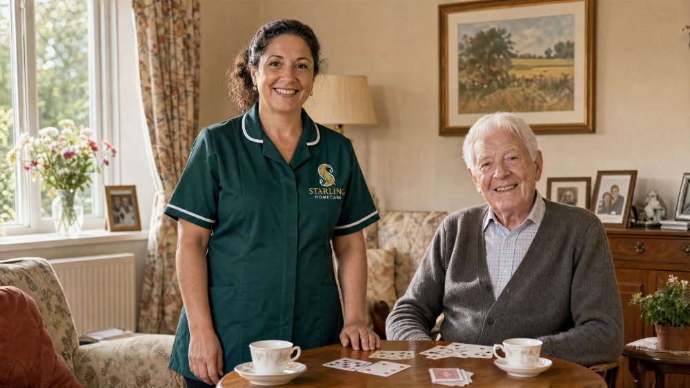 Sitting service in Hertfordshire: a Starling Homecare carer spending the afternoon with an older man in his sitting room