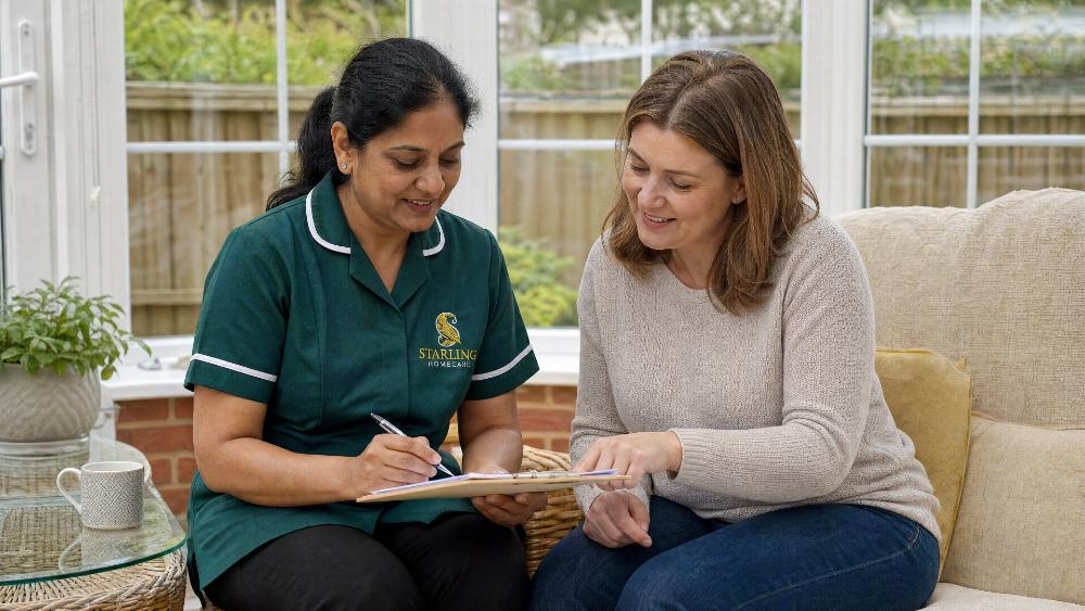 Carer and a woman with FND writing a one page functional seizure plan together at a kitchen table